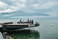People standing on view platform over the Geneva Lake in Montreux, Switzerland Royalty Free Stock Photo