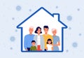 People stay at home. Concept of protection against coronavirus COVID-19. Young parents, children and grandparents inside Royalty Free Stock Photo