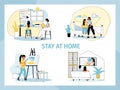 People stay home social motivation poster set