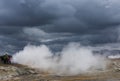 People at steam pits of Geothermal Landscape Hverarond on Iceland