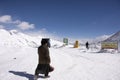 People stop car rest at check point base camp top of the world on Khardung La Road in Himalaya mountain at Leh Ladakh in India