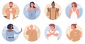 People with stop gesture in round avatar set, man and woman showing denial poses Royalty Free Stock Photo