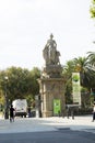 On street of Barcelona and park