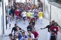 People on the street with the bull bound in Chiva