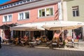 People at Street cafe in the square in Maribor in Slovenia Royalty Free Stock Photo