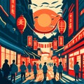 People in the street in Shanghai, China. Vector illustration in flat style AI generated Royalty Free Stock Photo