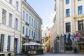 Buildings and architecture exterior view in old town of Tallinn, colorful old style houses and street situation. Tallinn, Estonia Royalty Free Stock Photo