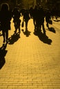 People on the street. Urban crowd in yellow tone Royalty Free Stock Photo