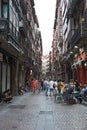 People in the streets and bars of the historic city of Bilbao, S