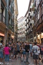 People in the streets and bars of the historic city of Bilbao, S