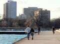 People Stroll and Bike at Montrose Harbor, Chicago