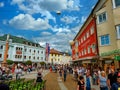 People strolling in the colorful streets of the cozy city of Lienz