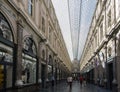 People strolling through the Galeries Royales Saint-Hubert shopping arcades