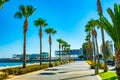 People are strolling on Molos promenade on Limassol, Cyprus