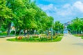 People are strolling through rose garden in Kazanlak, Bulgaria Royalty Free Stock Photo