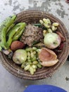 People submitted many fruit to lord in unique pot in madhubani India