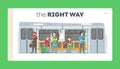 People in Subway Landing Page Template. Passengers in Underground Public Transport Metro. Characters Inside Underpass