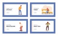 People Suffer of Body Aches Landing Page Template Set. Characters Feel Strong Pain in Neck, Leg, Arm, Stomach