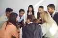 People suffering from addiction talk and share problems during group session at rehab center. Royalty Free Stock Photo