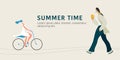 People and summer activities vector illustration. Modern style flat characters Royalty Free Stock Photo