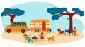 People on summer camp picnic vector illustration, cartoon flat man woman camper traveler characters have fun together