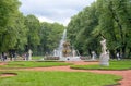 People in The Summer Garden near the fountain and the sculptures. St Petersburg. Russia