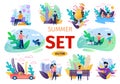 People Summer Activities Flat Vector Concepts Set