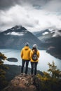 View landscape outdoors lake summer mountains people nature travel beauty Royalty Free Stock Photo