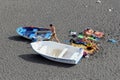 Families sunbathing boats black beach Atlantic Ocean, Ajuy, Fuerteventura