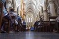 People at the Sunday mass in St Michael and St Gudula Cathedral Royalty Free Stock Photo