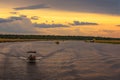 People on a sunset safari cruise on Chobe River in Chobe National Park, Botswana Royalty Free Stock Photo