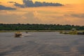 People on a sunset safari cruise on Chobe River in Chobe National Park, Botswana Royalty Free Stock Photo