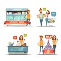 People in Supermarket Cartoon Icons Collection