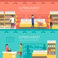 People in supermarket. Vector flat illustration. Grocery store Royalty Free Stock Photo