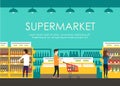 People in supermarket. Vector flat illustration. Grocery store Royalty Free Stock Photo