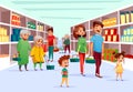 People family shopping in supermarket vector cartoon illustration Royalty Free Stock Photo