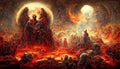 people surrounded by flames of hell