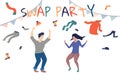 People swaping their old clothes. Clothes donation concept vector illustration. RGB vector swap party