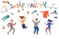 People swaping their old clothes. Clothes donation concept vector illustration. RGB vector swap party