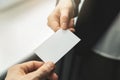 People swapping blank business card. mockup Royalty Free Stock Photo