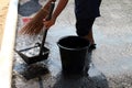 People are sweeping dirty water at ground streets, cleaner floor, housemaid, housekeeper, homemaker, maidservant, maid