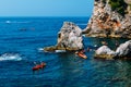 Kayaking among the rocks, Dubrovnik Croatia Royalty Free Stock Photo