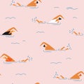 People swimming in the ocean seamless pattern.