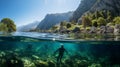 Scuba Diving In Clear Seawater: Nature-inspired Installations And Sparkling Water Reflections