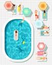 People at swimming pool summer outdoor vector background