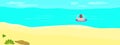 People is swimming in the sea beautiful sand beach. Abstract background with blue sky landscape seascape vector and illustration.