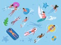Water Activity, People Swimming or Diving Vector