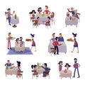 People at table flat cartoon illustrations kit Royalty Free Stock Photo