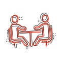 People with table icon in comic style. Teamwork conference cartoon Royalty Free Stock Photo