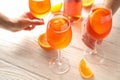 People take aperol spritz cocktails Summer party Royalty Free Stock Photo